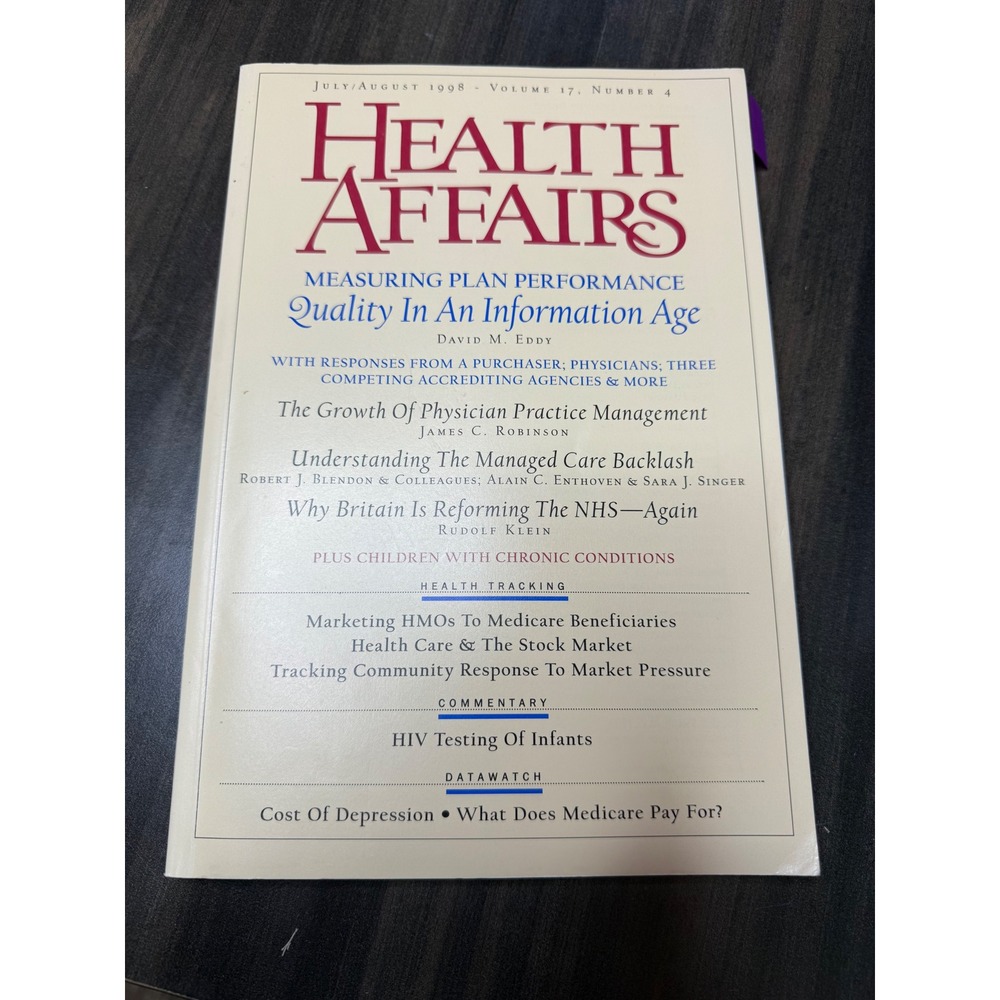 Health Affairs July August 1998‎ Volume 17 Number 4 Journal Magazine